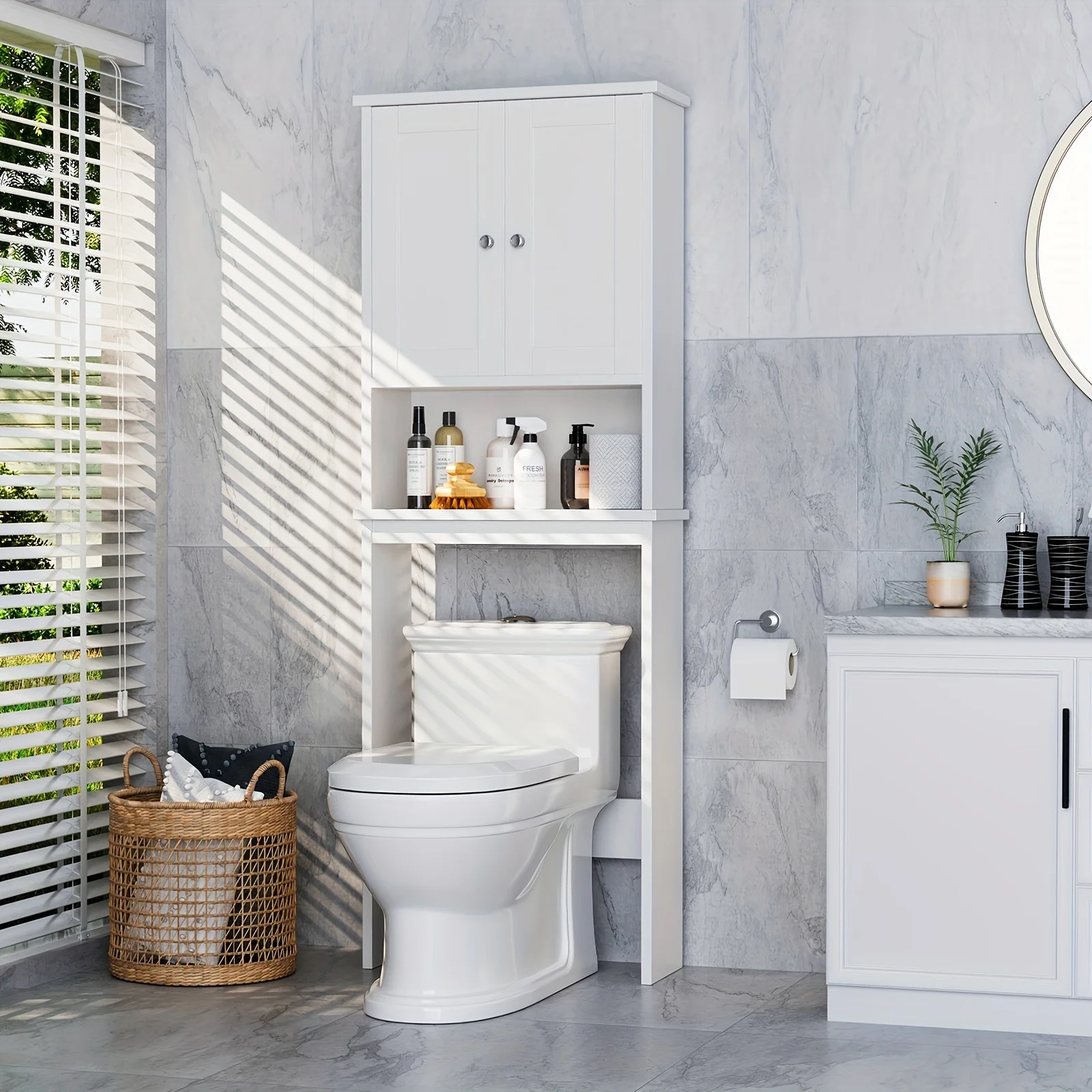 JY QAQA Over The Toilet Storage Cabinet, Bathroom Storage Organizer Over Toilet, Space Saver W/Adjustable Shelf & Open Storage Shelf, White
JY QAQA Over The Toilet Storage Cabinet, Bathroom Storage Organizer Over Toilet, Space Saver W/Adjustable Shelf & Open Storage Shelf, White