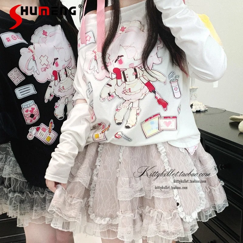 Japanese New Original Off-Shoulder Tie Patchwork Long Sleeves Kawaii Top Subculture Stacked Collar Cartoon Pattern Loose T-shirt
Japanese New Original Off-Shoulder Tie Patchwork Long Sleeves Kawaii Top Subculture Stacked Collar Cartoon Pattern Loose T-shirt