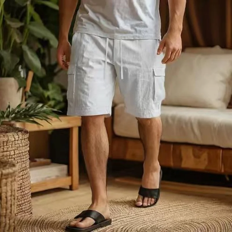 2026 new summer casual cotton and linen pocket solid-color shorts, men's lace-up fashionable and comfortable beach cargo pants
2026 new summer casual cotton and linen pocket solid-color shorts, men's lace-up fashionable and comfortable beach cargo pants