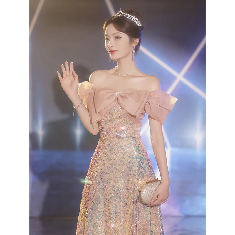 Light Luxury Sequin Evening Dress Off Shoulder Bow Lace Up Celebrity Party Long Dress Gorgeous Glitter Formal Prom Gowns
Light Luxury Sequin Evening Dress Off Shoulder Bow Lace Up Celebrity Party Long Dress Gorgeous Glitter Formal Prom Gowns