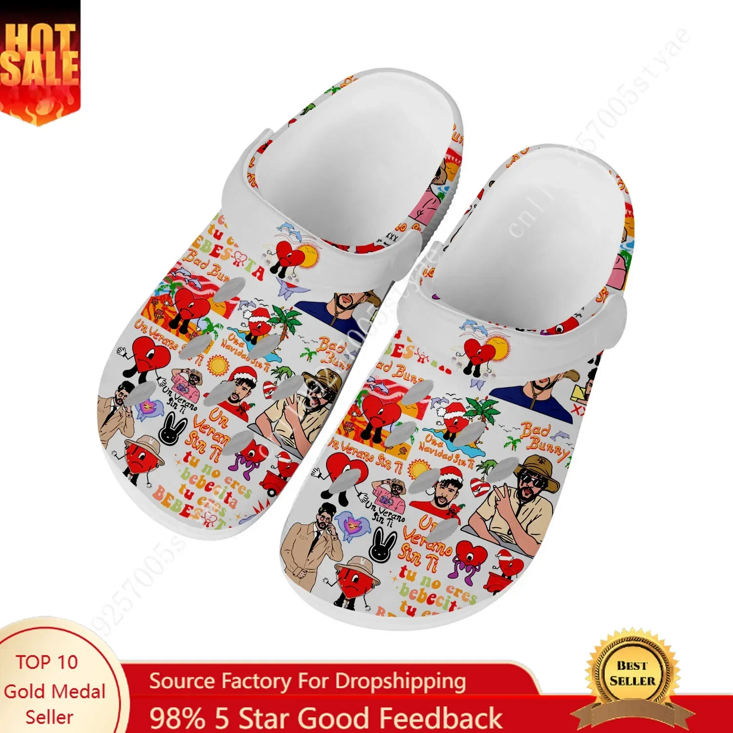 Bad Bunny Rapper Sandals Mens Women Water Shoes Home Garden Clogs Custom Made Beach Bath Breathable Hole Slippers
Bad Bunny Rapper Sandals Mens Women Water Shoes Home Garden Clogs Custom Made Beach Bath Breathable Hole Slippers