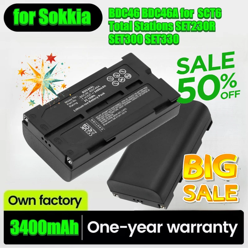 3400mAh Battery BDC46 BDC46A for Sokkia SCT6 Total Stations SET230R SET300 SET330 SET530 BDC-46B 40200040 7380-46 RCA PRO-V730
3400mAh Battery BDC46 BDC46A for Sokkia SCT6 Total Stations SET230R SET300 SET330 SET530 BDC-46B 40200040 7380-46 RCA PRO-V730