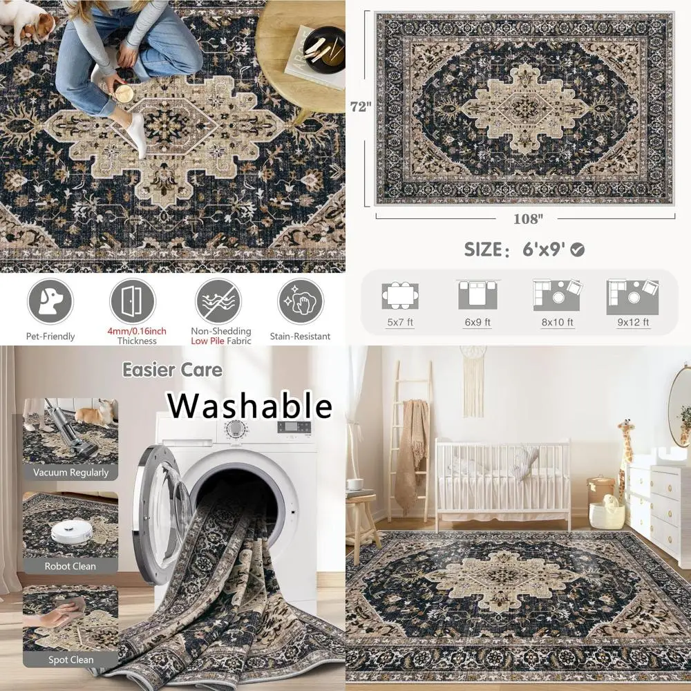 Vintage 6x9 Area Rug: Washable Distressed Medallion Pattern, Soft Low Pile, Non-Slip for Living Spaces (BeigeBlack)
Vintage 6x9 Area Rug: Washable Distressed Medallion Pattern, Soft Low Pile, Non-Slip for Living Spaces (BeigeBlack)