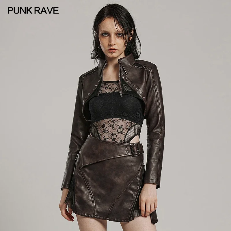 PUNK RAVE Women's Punk Handsome Style Leather Short Jacket Mesh Cutout Black Coat Women Clothes Spring Autumn
PUNK RAVE Women's Punk Handsome Style Leather Short Jacket Mesh Cutout Black Coat Women Clothes Spring Autumn