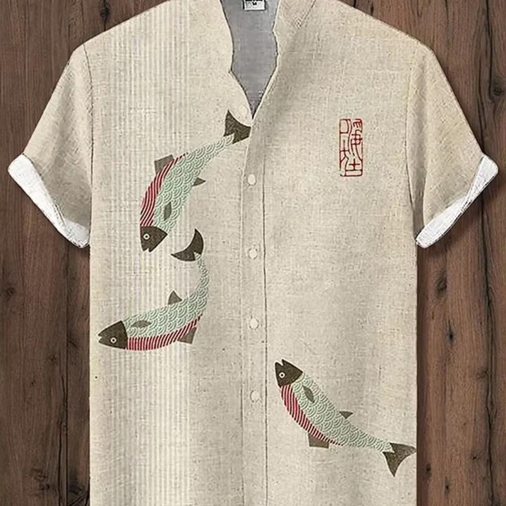 Chinese Style Koi Fish Print Linen Shirt for Men Retro Casual Short Sleeve Stand Collar Button Down Tops Breathable Summer Wear
Chinese Style Koi Fish Print Linen Shirt for Men Retro Casual Short Sleeve Stand Collar Button Down Tops Breathable Summer Wear