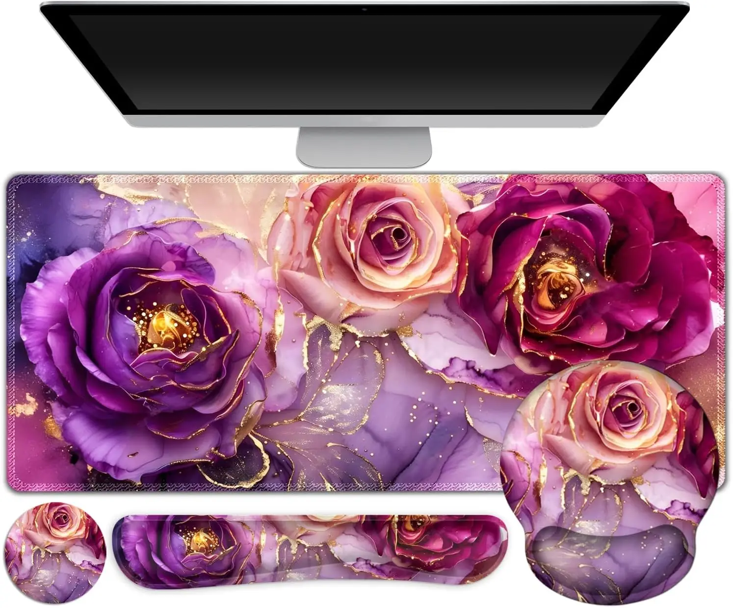 4-in-1 Ergonomic Gaming Desk Mat Set with Wrist Rests, Marble Rose
4-in-1 Ergonomic Gaming Desk Mat Set with Wrist Rests, Marble Rose