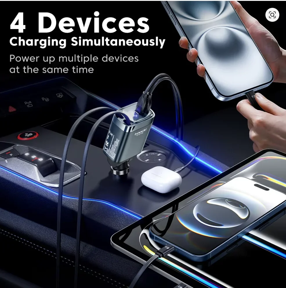120W 4-in-1 Car Phone Fast Charger Car Cigarette Lighter Phone Charger For Ipad Tabtle IPhone17/16/15 Samsung S26 Huawei
120W 4-in-1 Car Phone Fast Charger Car Cigarette Lighter Phone Charger For Ipad Tabtle IPhone17/16/15 Samsung S26 Huawei