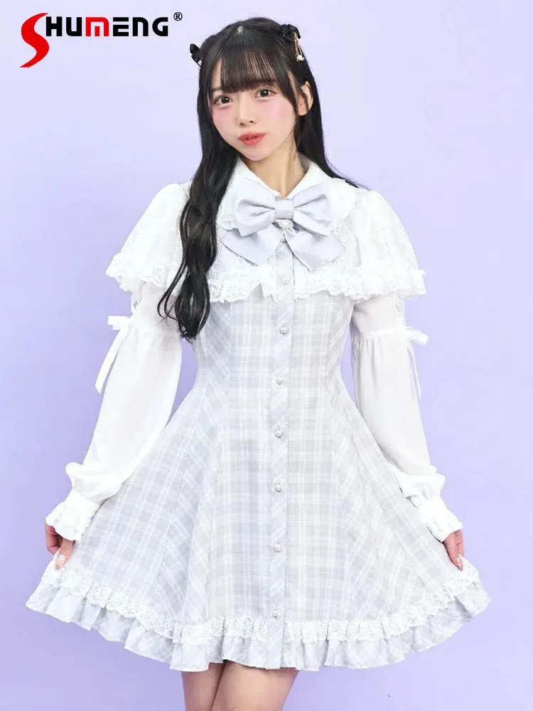 Japanese Mines Style Mass-produced Lace Cape Splicing Heart Bow Doll Collar Long-sleeved Plaid Short Dress for Women 2026 Summer
Japanese Mines Style Mass-produced Lace Cape Splicing Heart Bow Doll Collar Long-sleeved Plaid Short Dress for Women 2026 Summer
