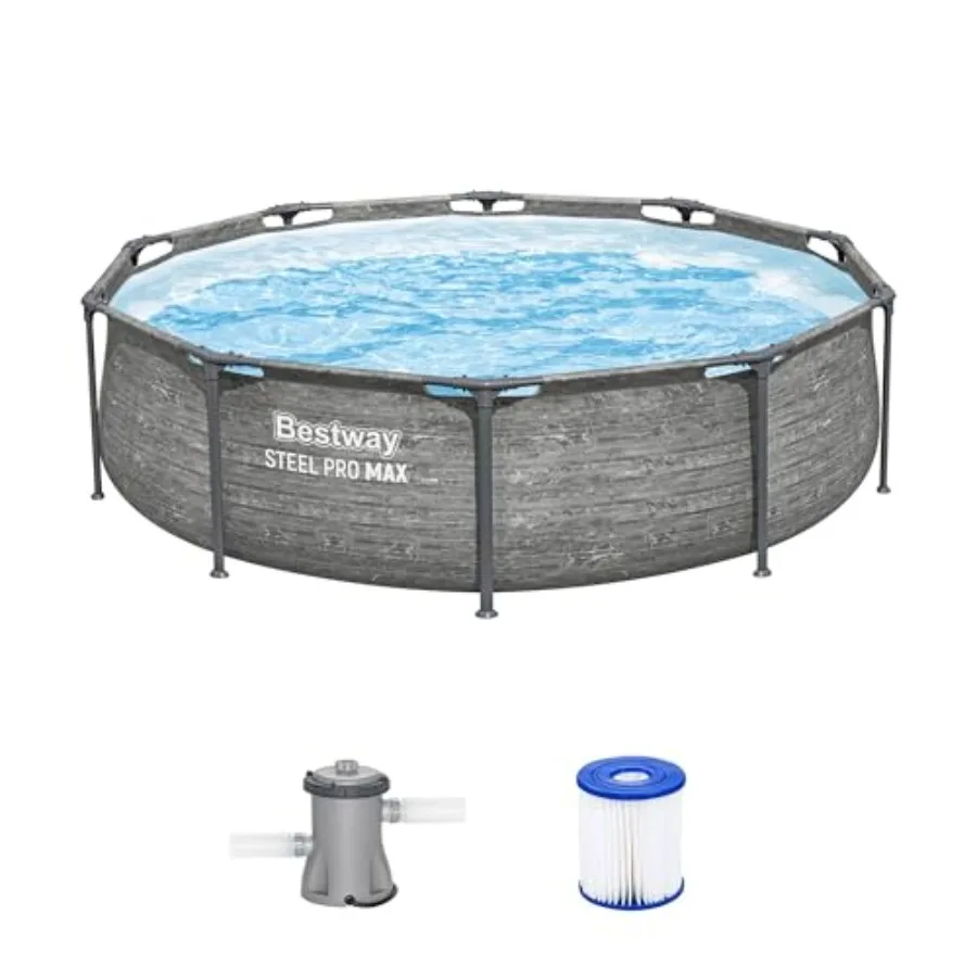 Outdoor swimming pool set with steel frame, round metal construction, stacked stone print color, durable for above ground use
Outdoor swimming pool set with steel frame, round metal construction, stacked stone print color, durable for above ground use