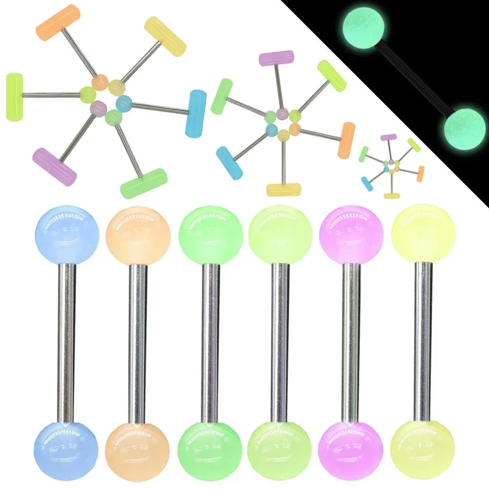 6PCS GLOW IN THE DARK Acrylic Ball Barbell Capsule Shape Tongue Ring Set 14G 1.6mm Steel Bar Ear Industrial Piercing
6PCS GLOW IN THE DARK Acrylic Ball Barbell Capsule Shape Tongue Ring Set 14G 1.6mm Steel Bar Ear Industrial Piercing
