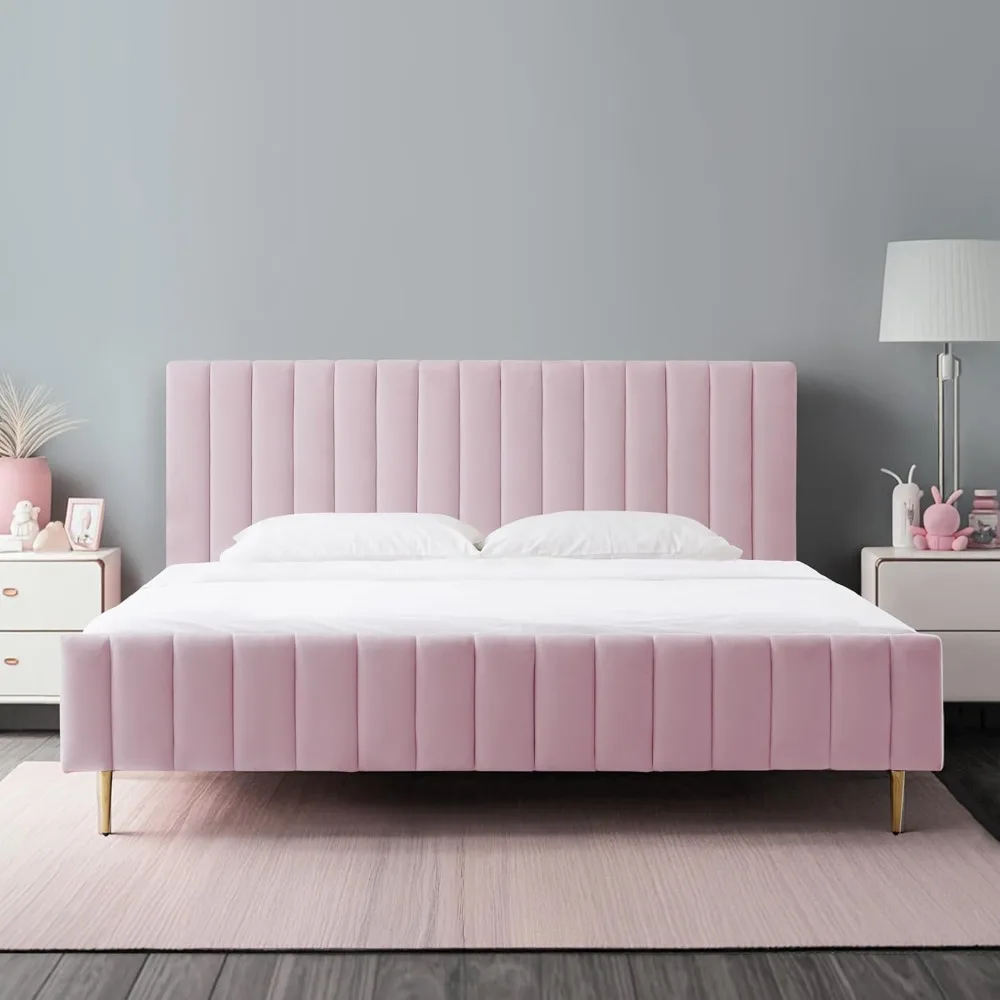 King Size Elton Velvet Platform Bed, Upholstered Bed Frame with Vertical Channel Tufted Headboard Footboard, Customized
King Size Elton Velvet Platform Bed, Upholstered Bed Frame with Vertical Channel Tufted Headboard Footboard, Customized