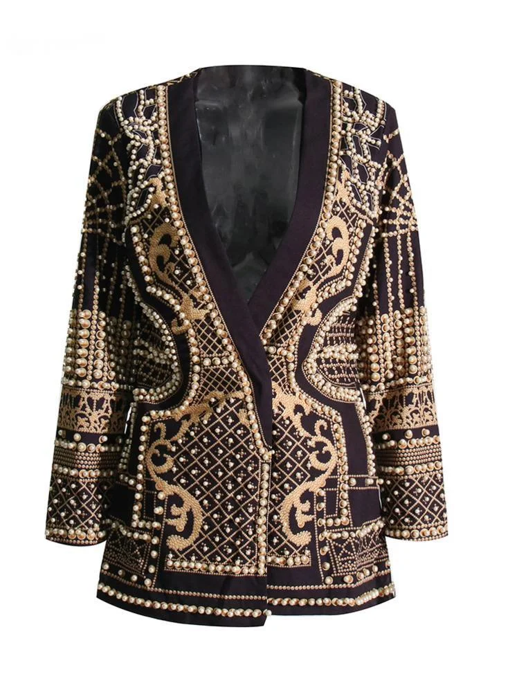 Fashion Women's Blazer V-neck Loose Covered Button Long Sleeve Printed Rivet Pearl Suit Jackets Autumn 2023 New O381
Fashion Women's Blazer V-neck Loose Covered Button Long Sleeve Printed Rivet Pearl Suit Jackets Autumn 2023 New O381