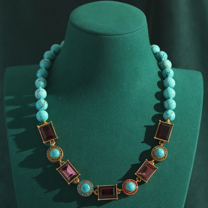 Vintage Turquoise Jewelry Necklace Woman Blue Beads Square Crystal Gold Color Accessories Luxury Designer High Quality Jewelry
Vintage Turquoise Jewelry Necklace Woman Blue Beads Square Crystal Gold Color Accessories Luxury Designer High Quality Jewelry