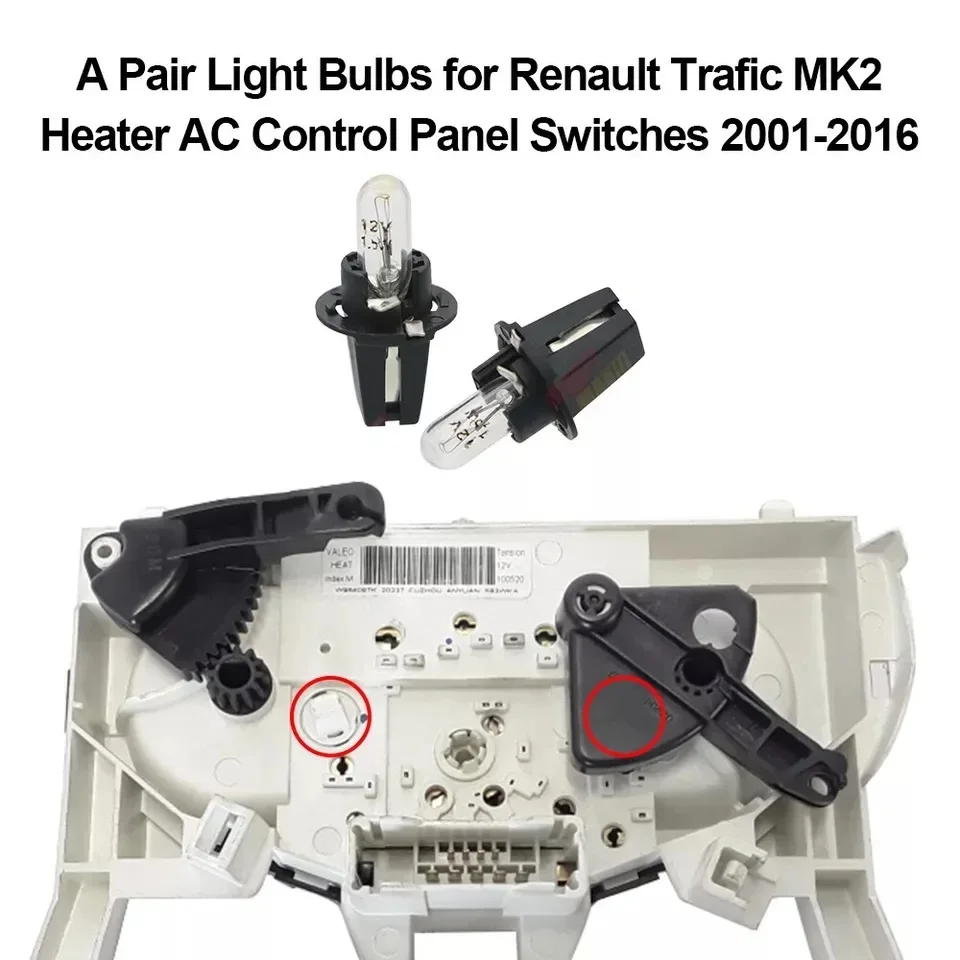 A Pair Light Bulbs for Renault Trafic MK2 Heater AC Control Panel Switches
A Pair Light Bulbs for Renault Trafic MK2 Heater AC Control Panel Switches