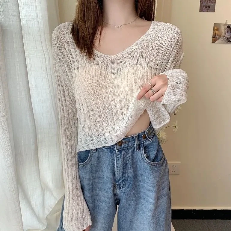 Summer Thin V-Ne ort Svel Knitted Top Women's Korean Sle Commute Pure Color Long Sve Hollow out Pullover irt
Summer Thin V-Ne ort Svel Knitted Top Women's Korean Sle Commute Pure Color Long Sve Hollow out Pullover irt
