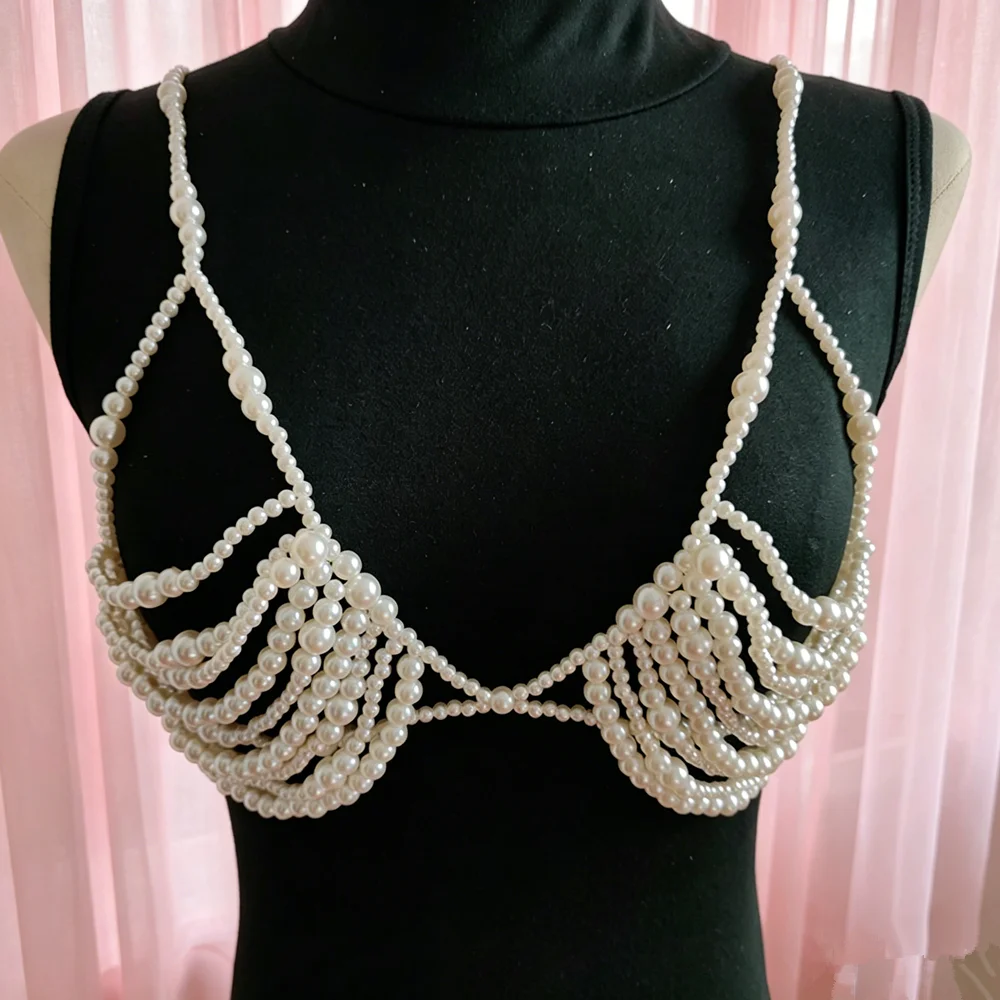 Luxury Pearl Body Chain Bra, Women's Handmade Beaded Harness Top, Wedding Party Beach Body Jewelry
Luxury Pearl Body Chain Bra, Women's Handmade Beaded Harness Top, Wedding Party Beach Body Jewelry
