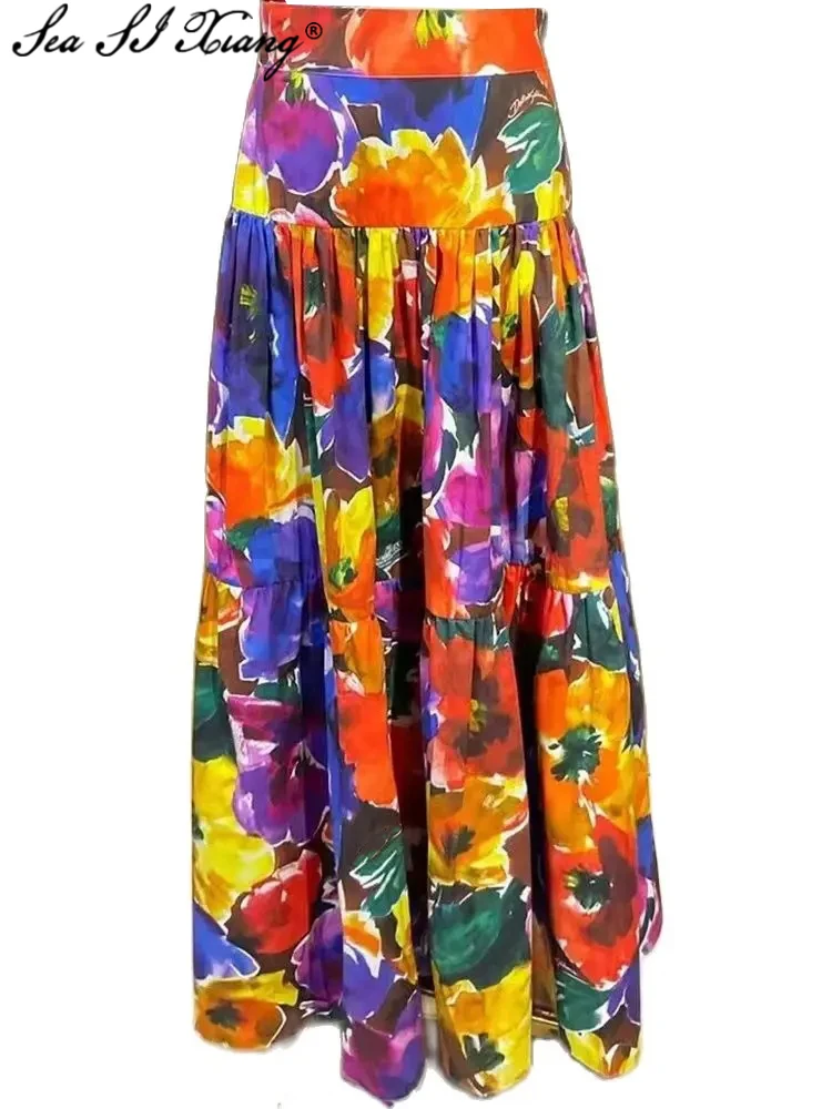 Seasixiang Fashion Designer Spring 100% Cotton Skirt Women High Waiste Multicolor Floral Print Vintage Long Skirt
Seasixiang Fashion Designer Spring 100% Cotton Skirt Women High Waiste Multicolor Floral Print Vintage Long Skirt