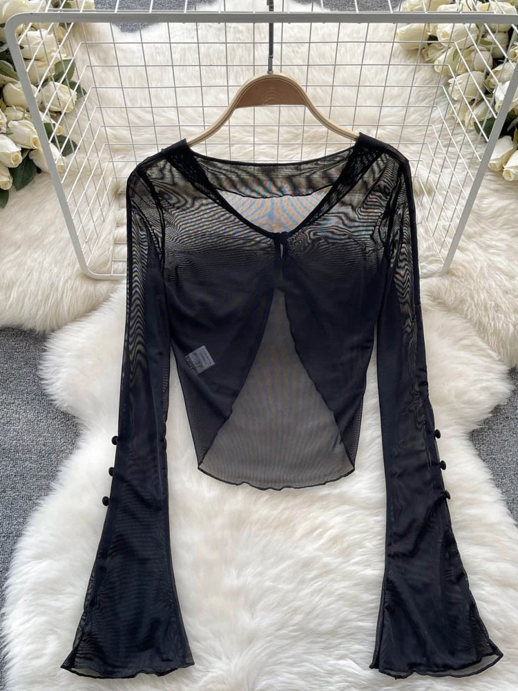 Women's Black Gothic Mesh T-shirt Harajuku Y2k Tee Top Vintage Solid Color Long Sleeve Cropped T-shirts 2000s Emo Trashy Clothes
Women's Black Gothic Mesh T-shirt Harajuku Y2k Tee Top Vintage Solid Color Long Sleeve Cropped T-shirts 2000s Emo Trashy Clothes