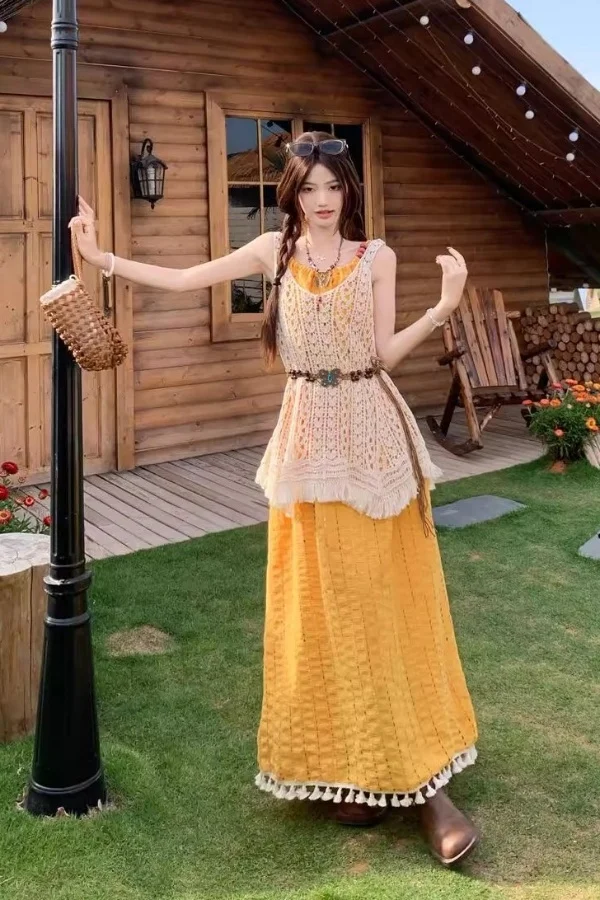 Bohemian 3PC Set Crochet Maxi Cover Up w Sash Belt Vacation Essentials Breathable Summer Coordinates
Bohemian 3PC Set Crochet Maxi Cover Up w Sash Belt Vacation Essentials Breathable Summer Coordinates