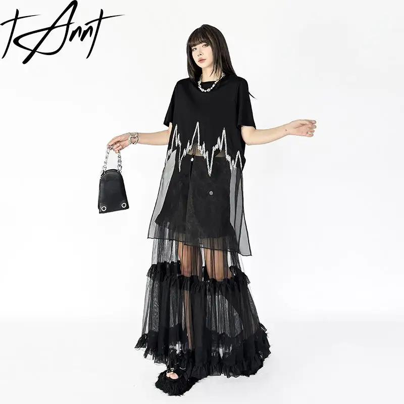 Tannt Women Dress Asymmetry Mesh Sequin Patchwork Asymmetry Tshirt Dresses Irregular Fashion Perspective Black Dresses 2025 New
Tannt Women Dress Asymmetry Mesh Sequin Patchwork Asymmetry Tshirt Dresses Irregular Fashion Perspective Black Dresses 2025 New