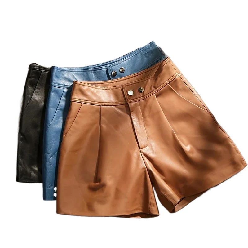 Genuine Leather Shorts for Women 2024 New Fashion Sheepskin Leather Pants for Women High Waist Wide Leg Short Short De Mujer SGG
Genuine Leather Shorts for Women 2024 New Fashion Sheepskin Leather Pants for Women High Waist Wide Leg Short Short De Mujer SGG