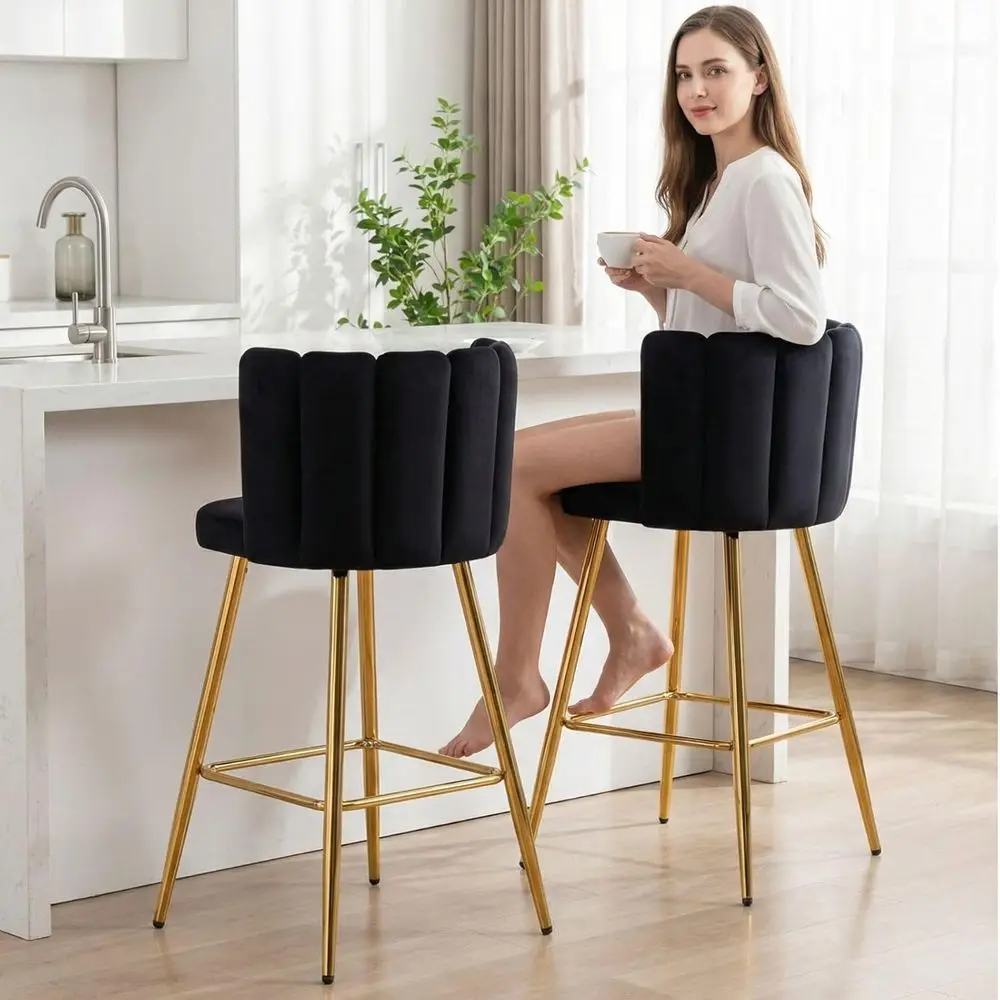 Set of 2 Bar Height Upholstered Stools with Gold Legs for Kitchen Island or Breakfast Bar, Black
Set of 2 Bar Height Upholstered Stools with Gold Legs for Kitchen Island or Breakfast Bar, Black