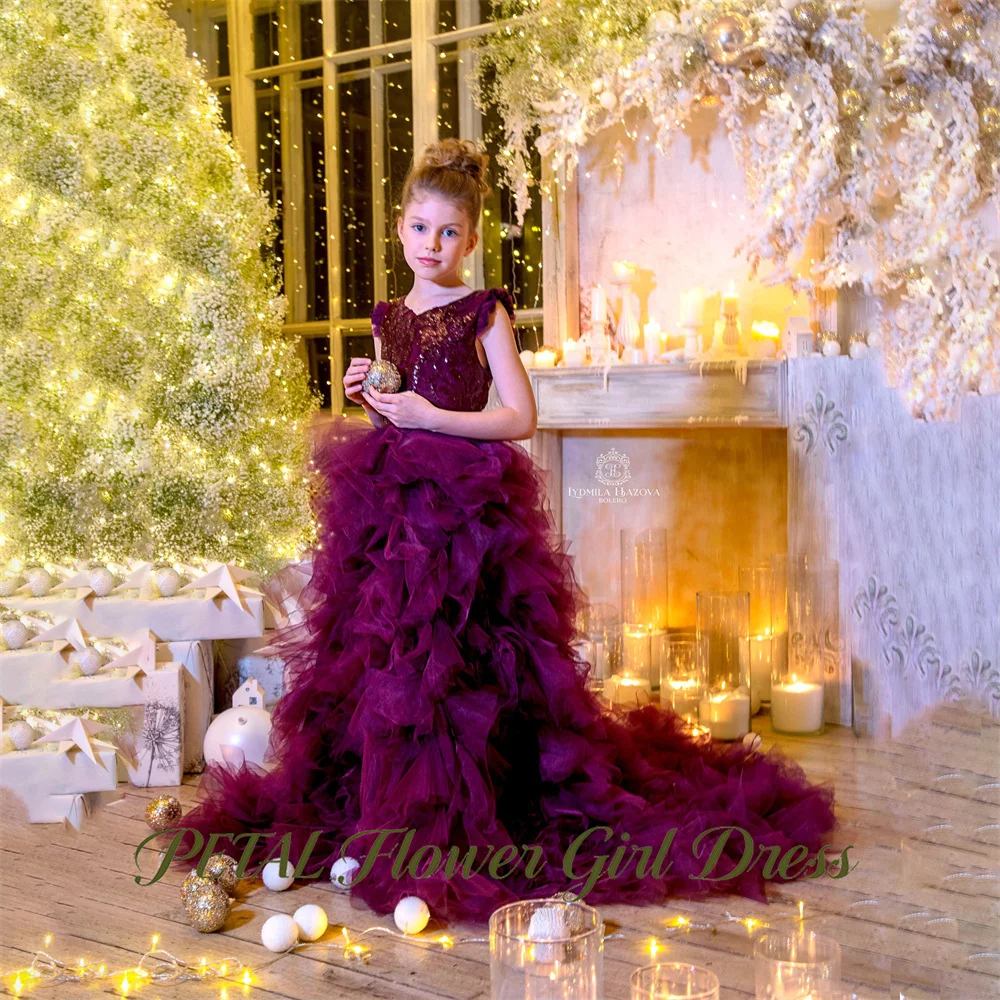 Petal Burgundy Plum V Neck Kids Birthday Party Dress Sleeveless Pageant Dress for Girl Floor sweeping train First Communion Gown
Petal Burgundy Plum V Neck Kids Birthday Party Dress Sleeveless Pageant Dress for Girl Floor sweeping train First Communion Gown