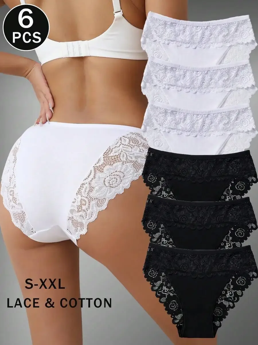 6pcs Women Cotton Lace Trim Briefs Solid Color Comfortable Underwear
6pcs Women Cotton Lace Trim Briefs Solid Color Comfortable Underwear