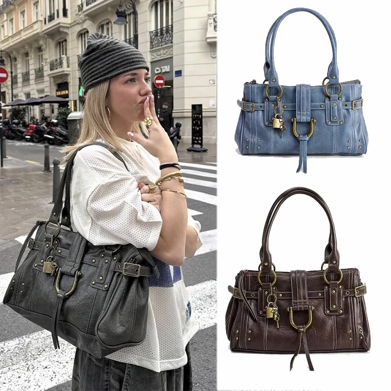 Small niche design lock head bag, spring and summer new style, retro rivet, large capacity commuting armpit tote bag, shoulder b
Small niche design lock head bag, spring and summer new style, retro rivet, large capacity commuting armpit tote bag, shoulder b