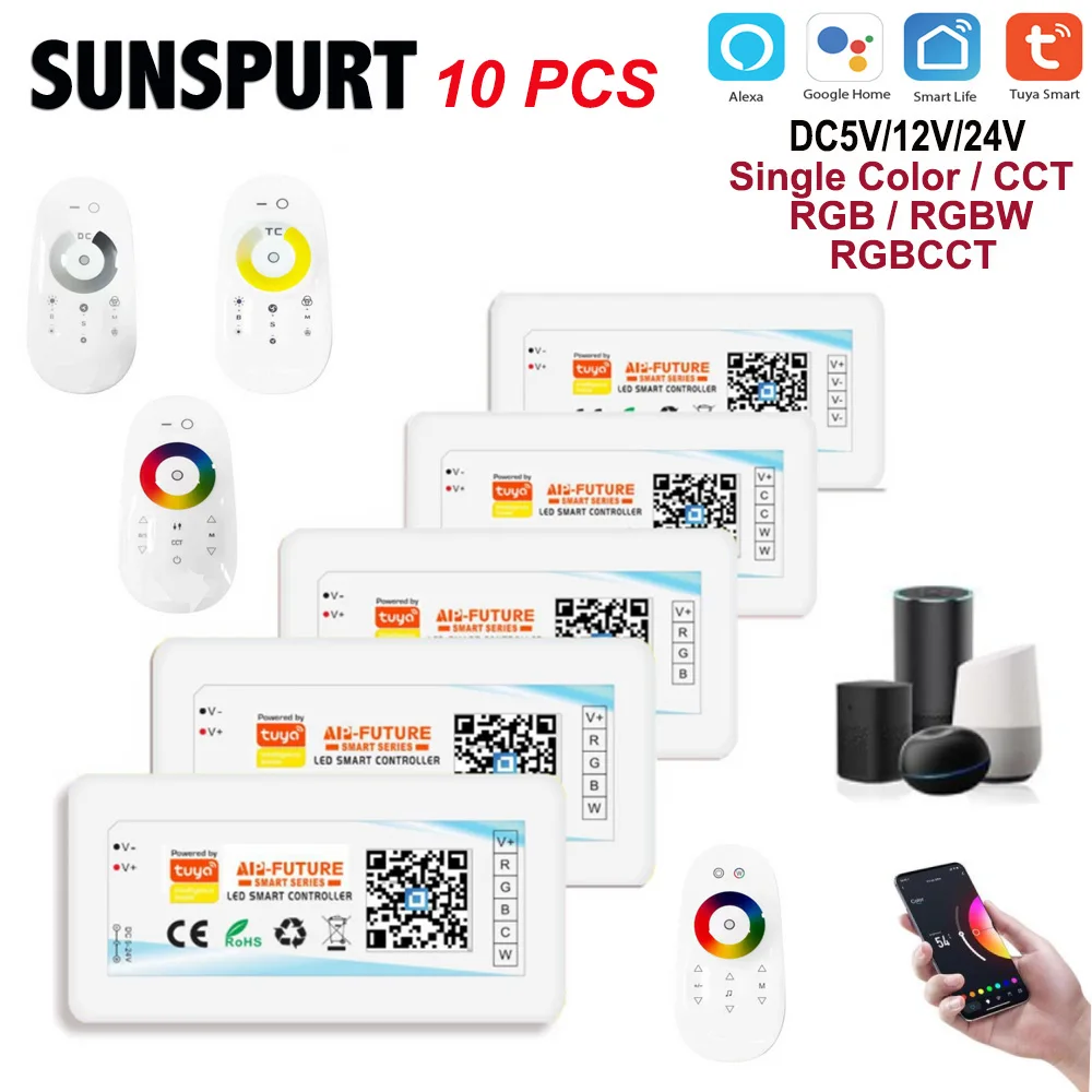 WiFi Smart Controller Tuya Alexa Google Home Voice DC5-24V Single color Dimmer CCT RGB RGBW RGB CCT 5 in 1 LED Strip APP RF 2.4G
WiFi Smart Controller Tuya Alexa Google Home Voice DC5-24V Single color Dimmer CCT RGB RGBW RGB CCT 5 in 1 LED Strip APP RF 2.4G