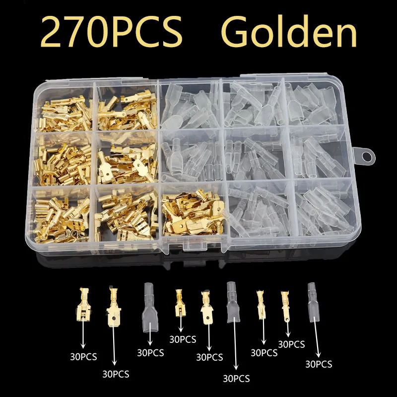 270Pcs/Box Insulated Male Female Wire Connector Electrical Crimp Terminals Termin Spade Connectors Assorted Kit 2.8/4.8/6.3mm
270Pcs/Box Insulated Male Female Wire Connector Electrical Crimp Terminals Termin Spade Connectors Assorted Kit 2.8/4.8/6.3mm