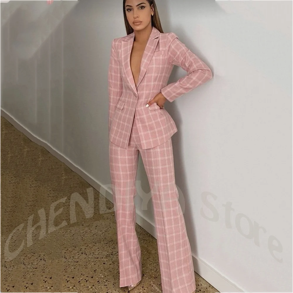 Luxury Fashion Women's Suits Set 2 Piece Pink Plaid Slim Fit Lapel Collar Modern Cut Formal Events Outfit High End Jacket Pants
Luxury Fashion Women's Suits Set 2 Piece Pink Plaid Slim Fit Lapel Collar Modern Cut Formal Events Outfit High End Jacket Pants