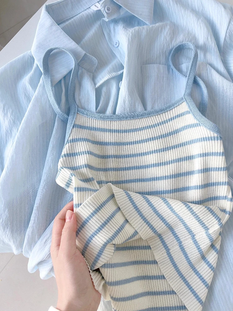 Salt Series Summer Women's Fashion Set Short Stripe Tube Top Breathable Thin Sun Protection Shirt Two-Piece Collar Button
Salt Series Summer Women's Fashion Set Short Stripe Tube Top Breathable Thin Sun Protection Shirt Two-Piece Collar Button