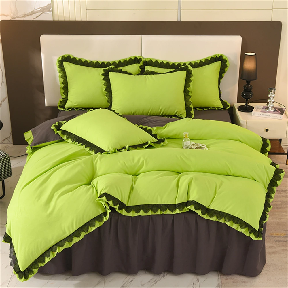 Princess Style Bedding Set Ruffle Duvet Cover With Lace Soft Four Piece Set Quilt Cover Bed Skirt Pillowcase Girls Bedroom Decor
Princess Style Bedding Set Ruffle Duvet Cover With Lace Soft Four Piece Set Quilt Cover Bed Skirt Pillowcase Girls Bedroom Decor