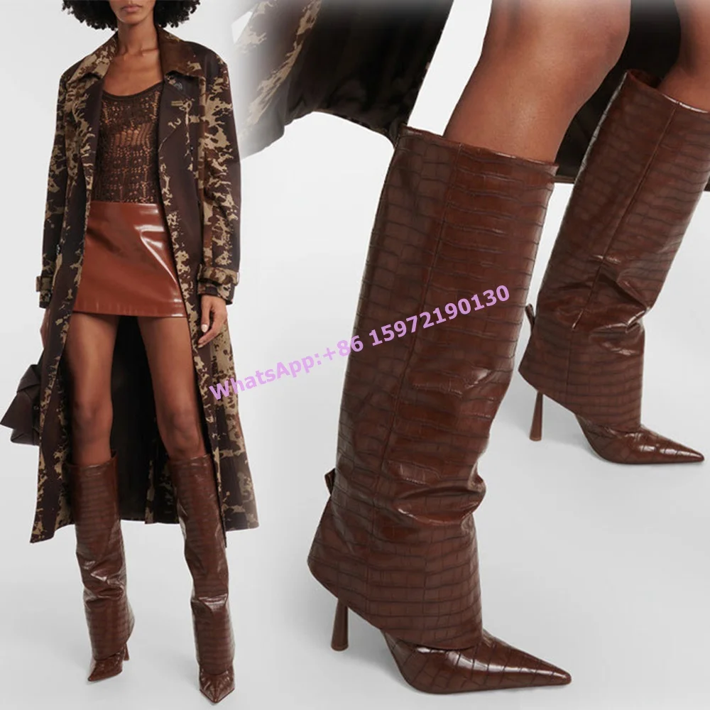 Crocodile Pattern Black Boots Strange Style Heel Turn Over Edges Slip On Solid Knee High Boots Chic Concise Women's Winter Shoes
Crocodile Pattern Black Boots Strange Style Heel Turn Over Edges Slip On Solid Knee High Boots Chic Concise Women's Winter Shoes