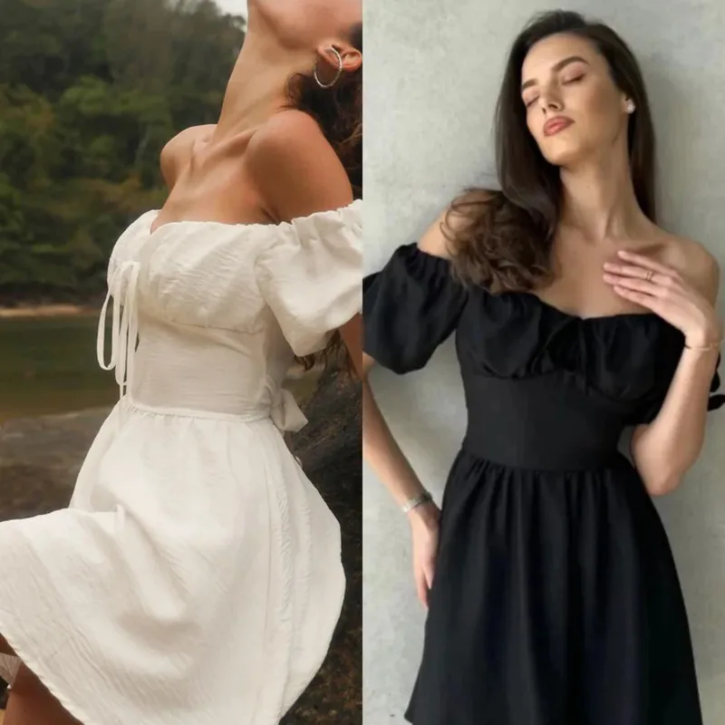 Sexy Off Shoulder Waist Tie Short Sleeve Dress Fashion Women Bubble Sleeve Tie Belt Dress Summer Solid Color Ruffled Mini Dress
Sexy Off Shoulder Waist Tie Short Sleeve Dress Fashion Women Bubble Sleeve Tie Belt Dress Summer Solid Color Ruffled Mini Dress
