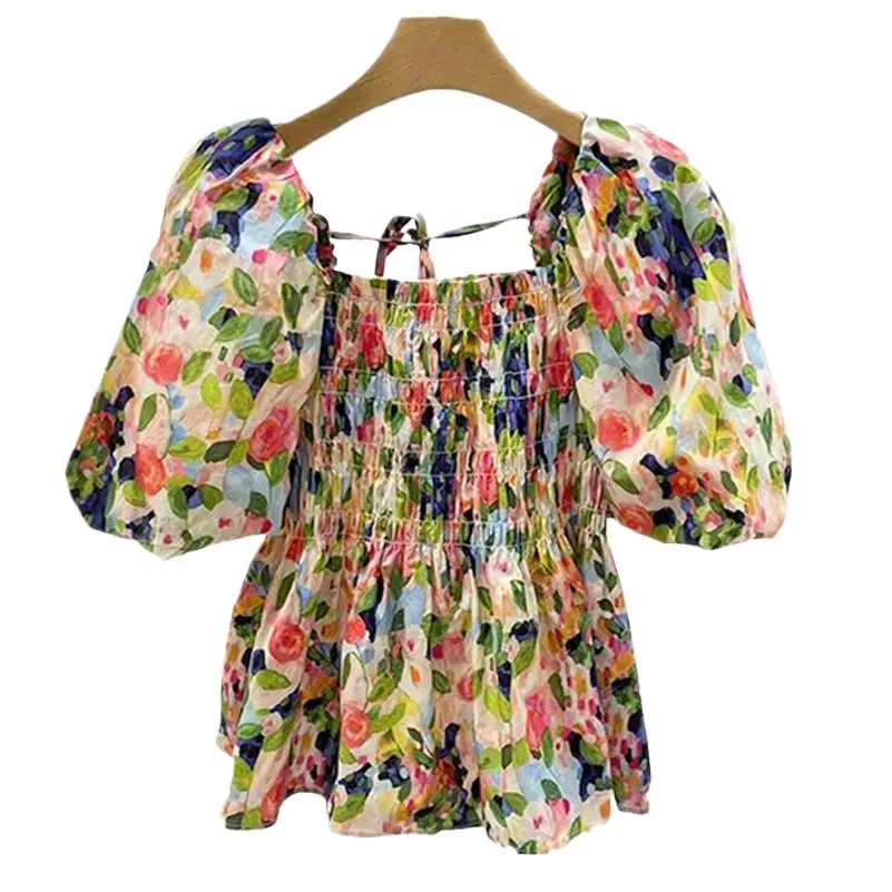 Summer Cotton Vintage Floral Print Tops Lace-up Square Collar Cool Half Sleeve Slim Comfortable Casual Prairie Chic Blouses
Summer Cotton Vintage Floral Print Tops Lace-up Square Collar Cool Half Sleeve Slim Comfortable Casual Prairie Chic Blouses