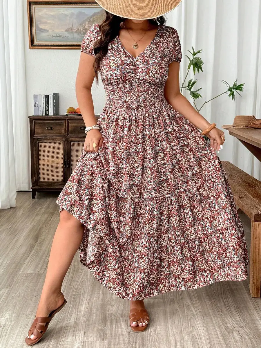 Plus Size Women Elegant Summer French Floral V-Neck Petal Sleeve Elastic Waist Flowy Dress Beach Holiday
Plus Size Women Elegant Summer French Floral V-Neck Petal Sleeve Elastic Waist Flowy Dress Beach Holiday