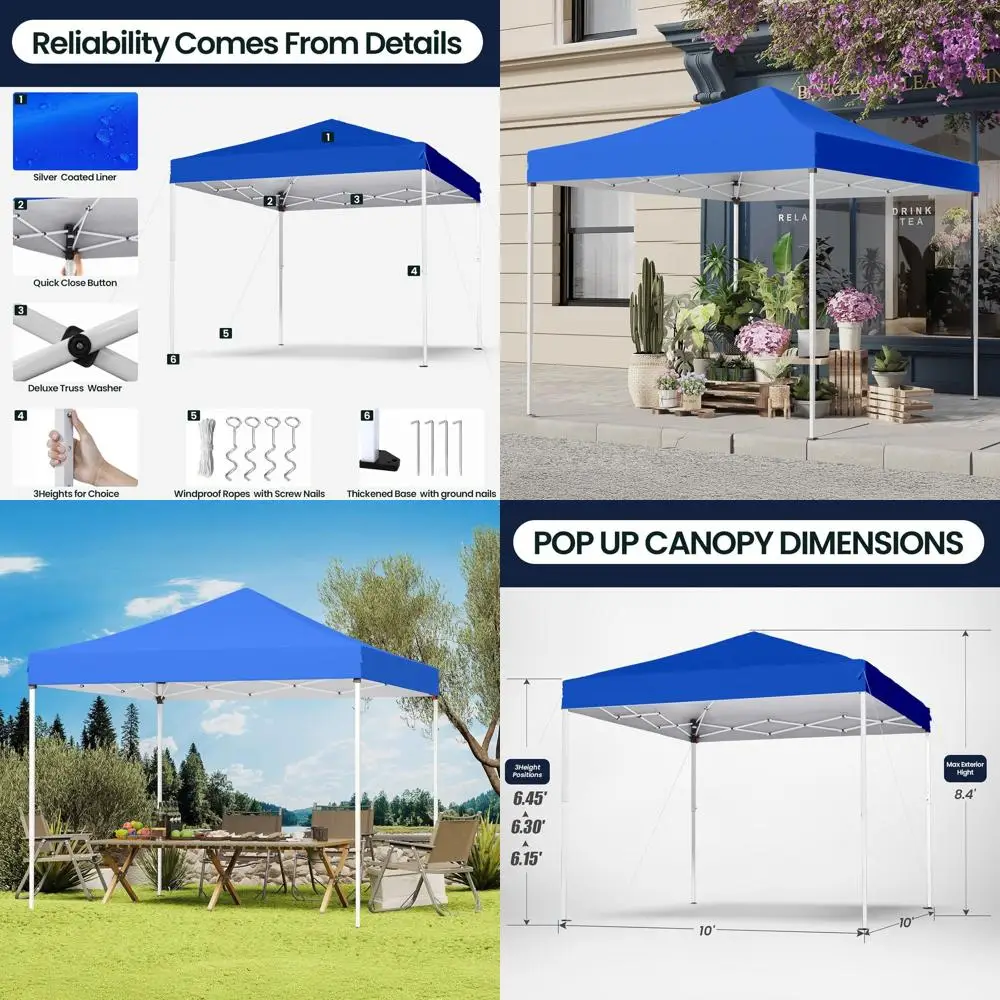 10x10 Pop Up Canopy Tent, Heavy Duty Waterproof Shelter with Carrying Bag for Outdoor Events, Camping, and Beach Use
10x10 Pop Up Canopy Tent, Heavy Duty Waterproof Shelter with Carrying Bag for Outdoor Events, Camping, and Beach Use