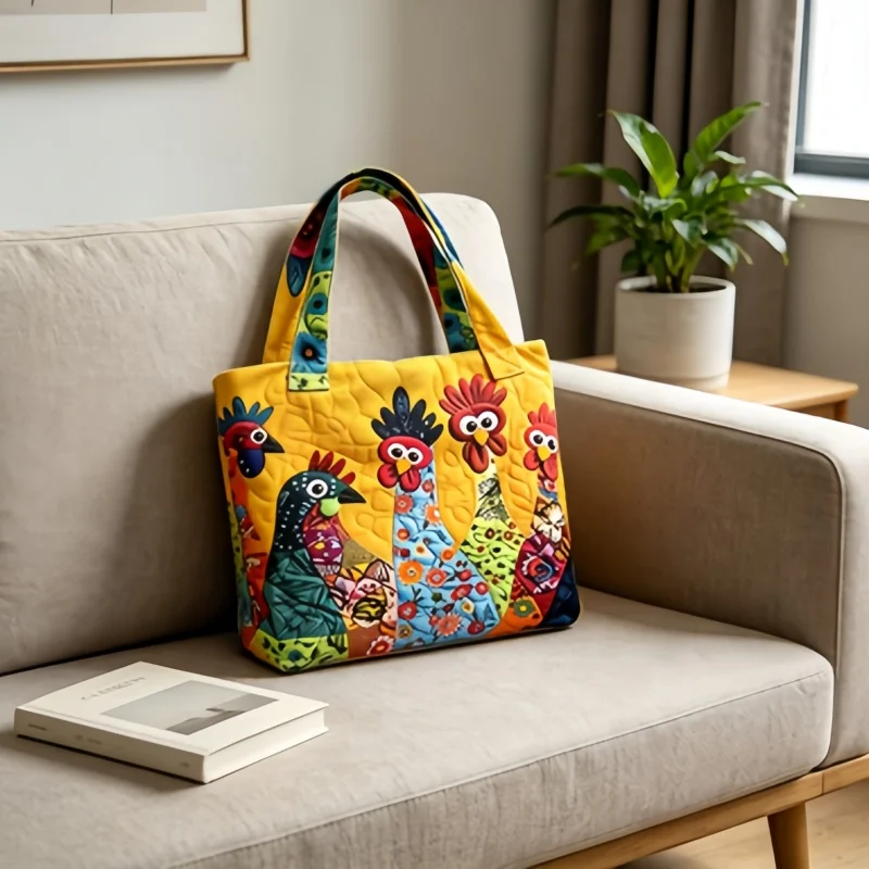 Colorful Rooster Print Quilted Tote Bag, 2Pcs Set Large Capacity Handbag with Cosmetic Pouch, Funny Chicken Shoulder Bag for
Colorful Rooster Print Quilted Tote Bag, 2Pcs Set Large Capacity Handbag with Cosmetic Pouch, Funny Chicken Shoulder Bag for