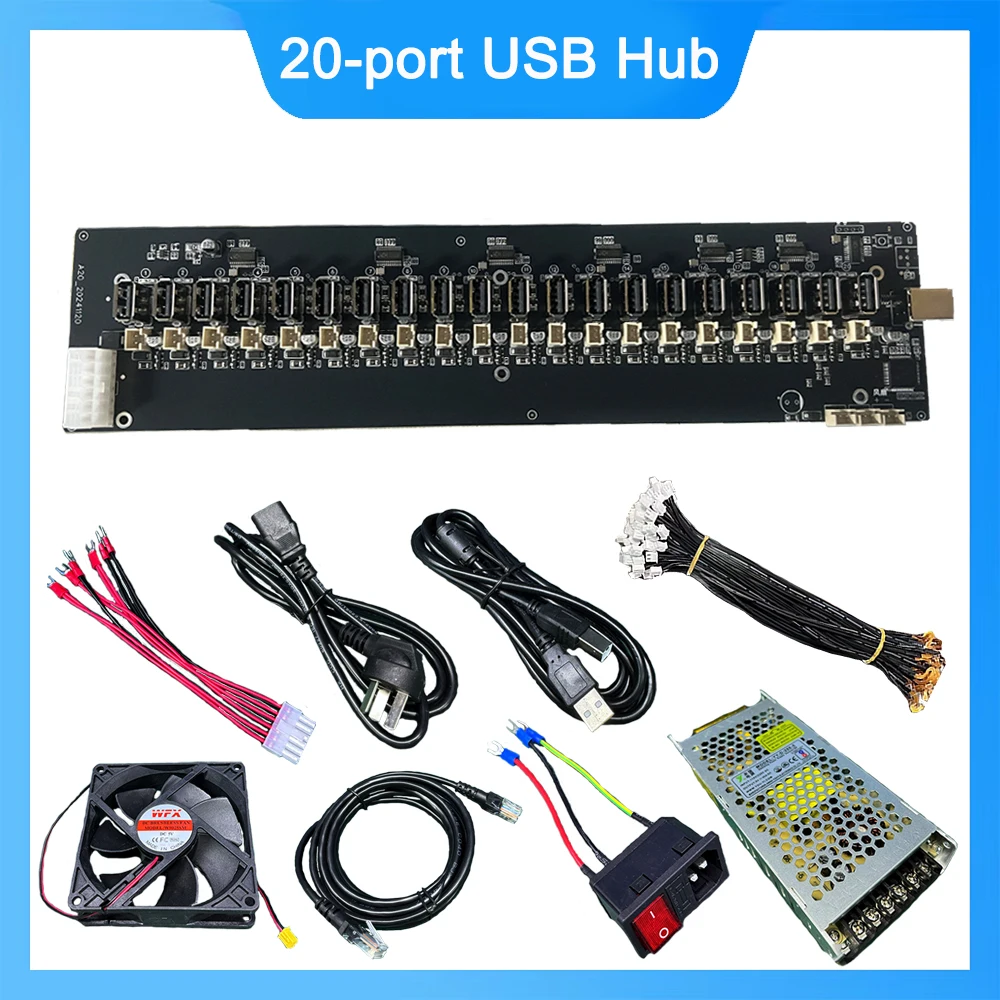 Mobile Phone Group Control 20 USB Ports HUB Farm Motherboard Soft and Hard Row Phone Farming Docking Station Development Board