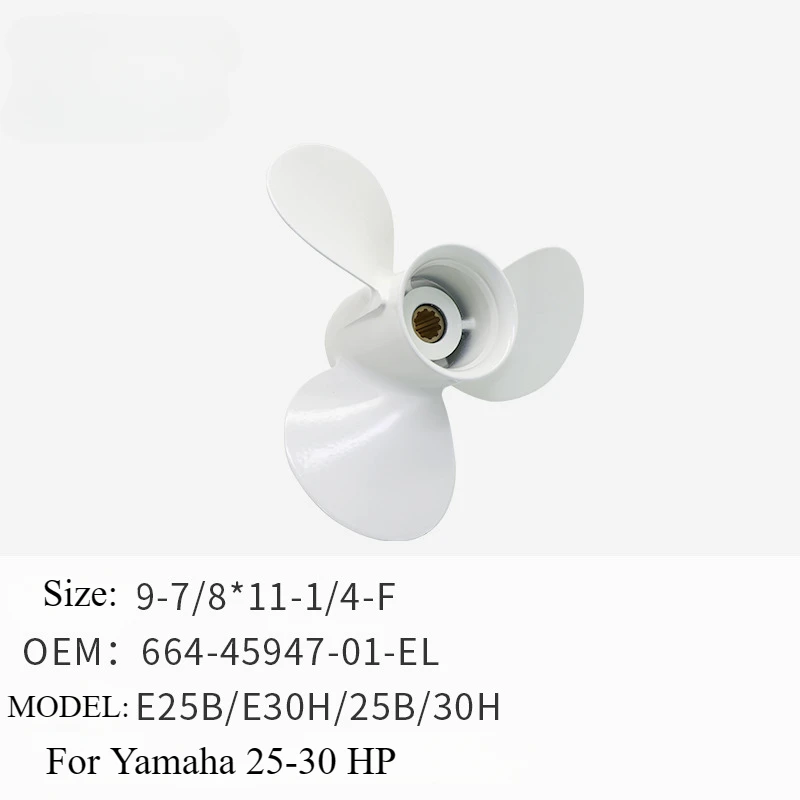 Outboard Aluminum Alloy Propeller for Yamaha 25-30HP 9 7/8X11-1/4-F 664-45947-01-EL E25B/E30H/25B/30H
Outboard Aluminum Alloy Propeller for Yamaha 25-30HP 9 7/8X11-1/4-F 664-45947-01-EL E25B/E30H/25B/30H