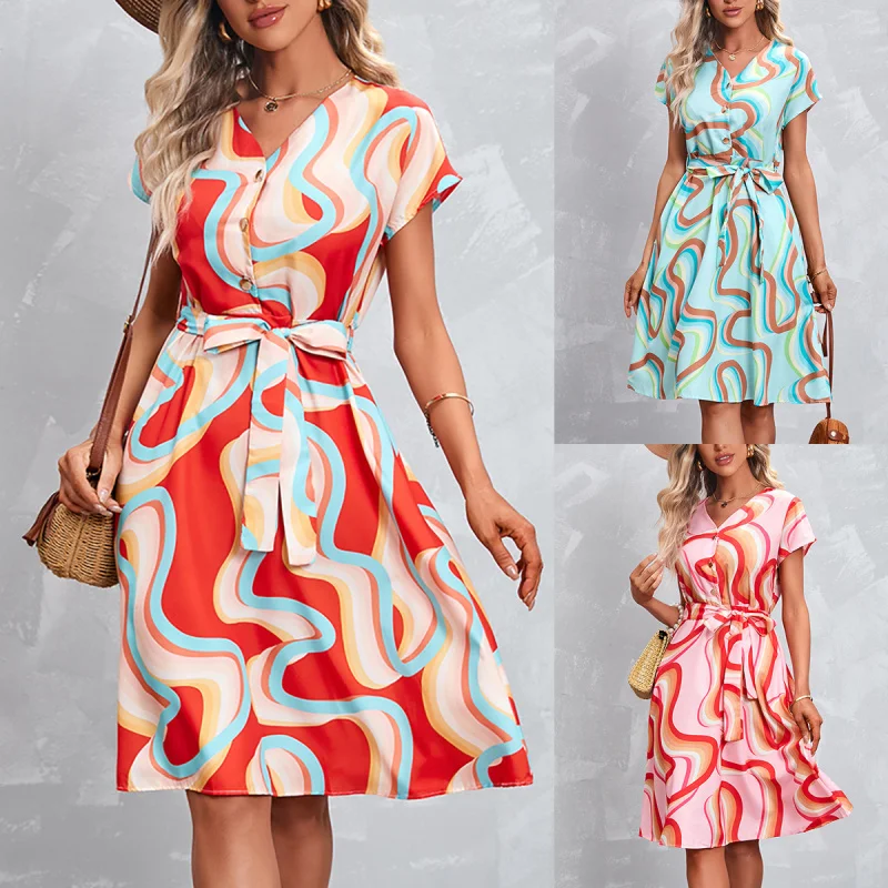 2025Summer New Elegant Hot Sale Printed Short Sleeve Dress 
2025Summer New Elegant Hot Sale Printed Short Sleeve Dress