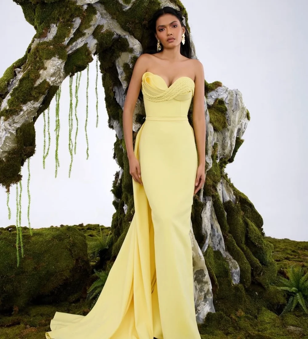 Customized Yellow Modest Fashion Jersey Pleat Ruched Sash Mermaid Sweetheart Long Dresses For Wedding Party High Quality
Customized Yellow Modest Fashion Jersey Pleat Ruched Sash Mermaid Sweetheart Long Dresses For Wedding Party High Quality