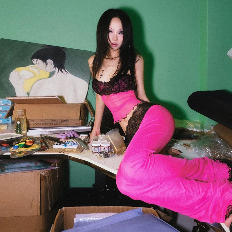 Club Sexy Spicy Girl Super Hot Pink Strap Low Chest Lace Vest Slim Low Waist Bell Bot Pants Set Nightclub Casual Sportswear
Club Sexy Spicy Girl Super Hot Pink Strap Low Chest Lace Vest Slim Low Waist Bell Bot Pants Set Nightclub Casual Sportswear