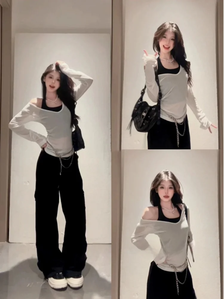 Early Spring Fashion White V-Neck Long Sleeve T-Shirt Women's Thin Cover up Top Strap Two-Piece Set Casual Commute Style
Early Spring Fashion White V-Neck Long Sleeve T-Shirt Women's Thin Cover up Top Strap Two-Piece Set Casual Commute Style