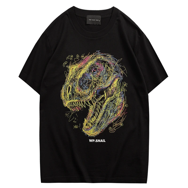 Kornit Direct-to-Garment Printing Colorful Striped Dinosaur Head Print Trendy Couples' Short Sleeve Fashion Casual T-Shirt.
Kornit Direct-to-Garment Printing Colorful Striped Dinosaur Head Print Trendy Couples' Short Sleeve Fashion Casual T-Shirt.