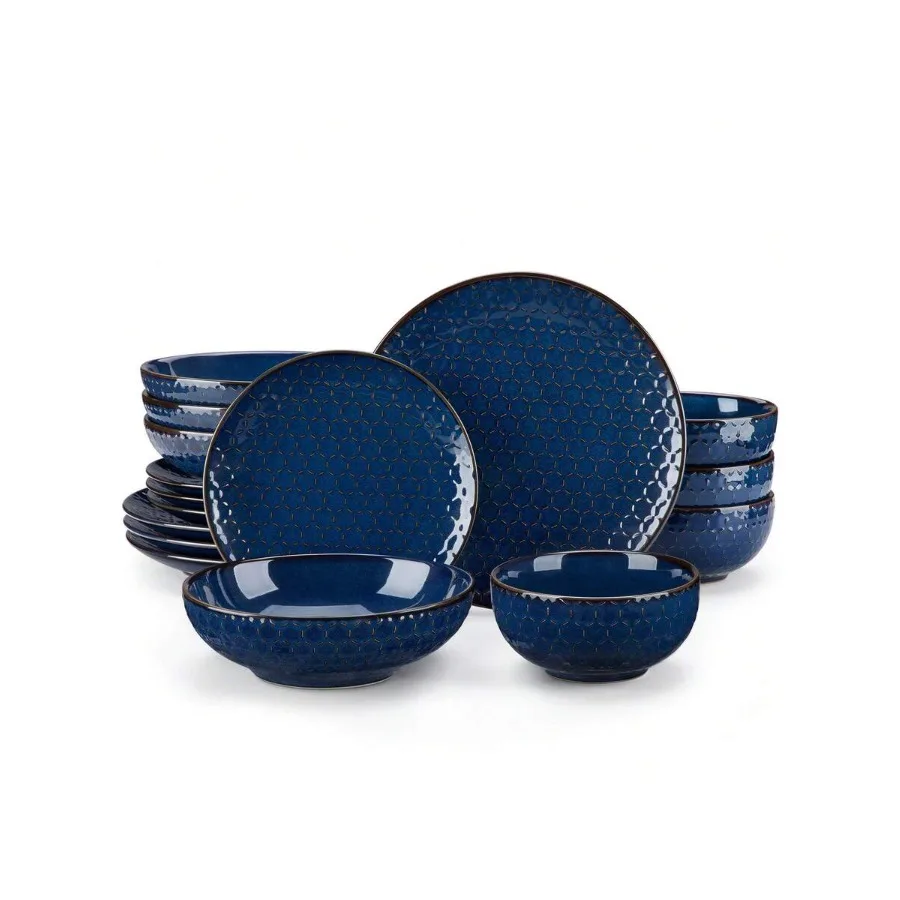 MALACASA 16 Pieces Stoneware Dinnerware Set, Round Plate, Bas-Relief, Blue With Honeycombed Design, Dinner Plate, Dessert Plate
MALACASA 16 Pieces Stoneware Dinnerware Set, Round Plate, Bas-Relief, Blue With Honeycombed Design, Dinner Plate, Dessert Plate