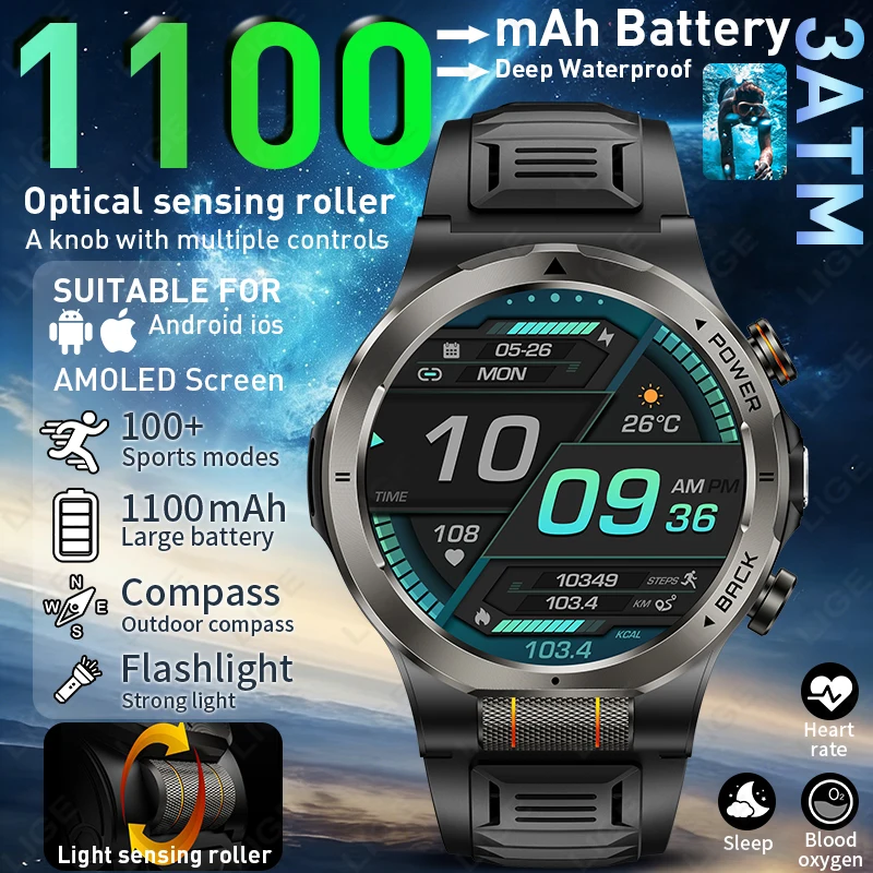 Sports Smart Watch 1100mAh Battery New 1.43” AMOLED LED Flashlight Fitness Tracker BT Call 3ATM Waterproof Health Smartwatch Men
Sports Smart Watch 1100mAh Battery New 1.43” AMOLED LED Flashlight Fitness Tracker BT Call 3ATM Waterproof Health Smartwatch Men