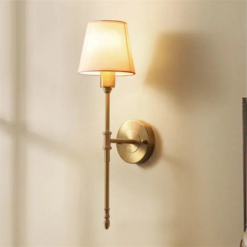 American Rural Bedroom Bedside Living Roomcorridor Single Head Copper Simple Cloth Wall Lamp
American Rural Bedroom Bedside Living Roomcorridor Single Head Copper Simple Cloth Wall Lamp